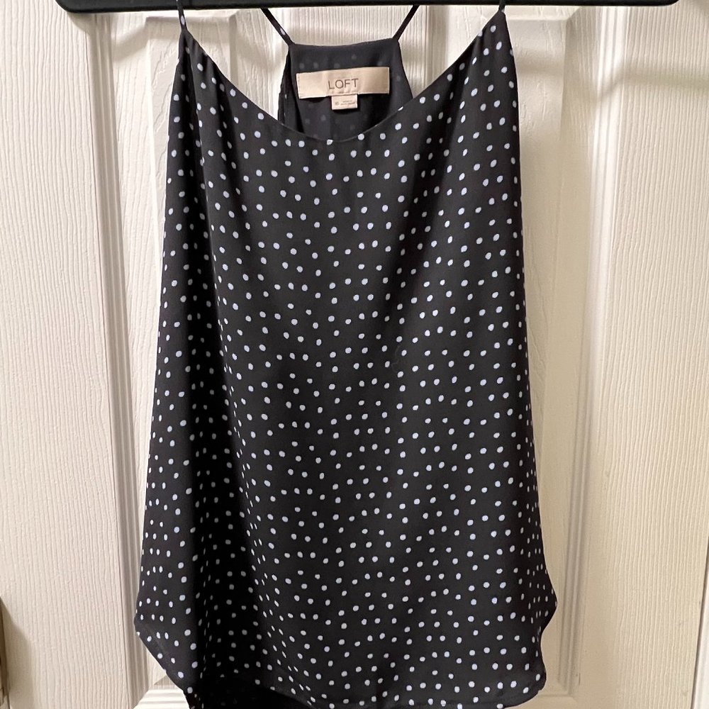 LOFT Women's Strappy Tank Top, Grey and Light Blue Polka Dot, Size XS